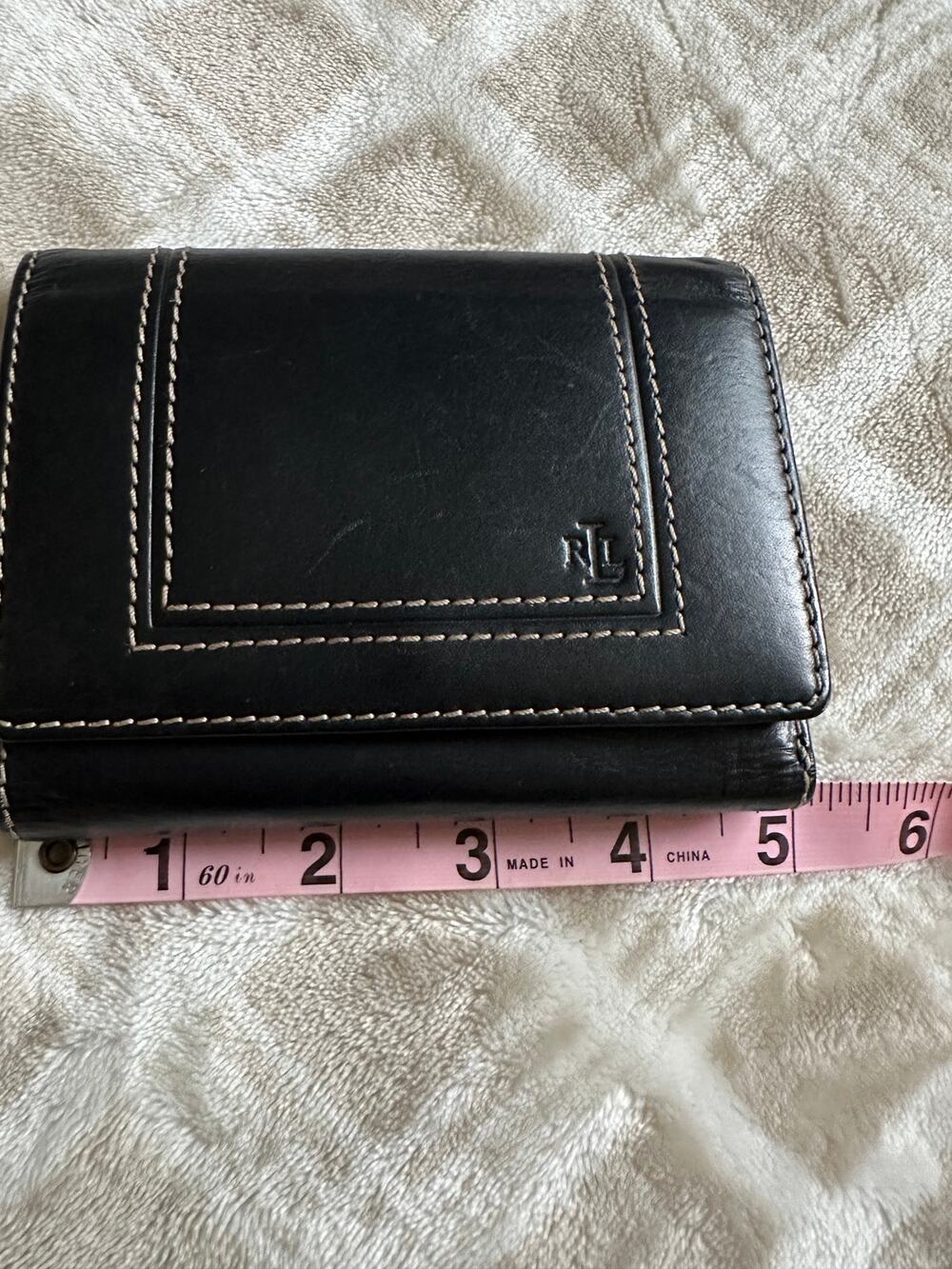 Lauren Ralph Lauren Black Leather Trifold Wallet Womens Mini